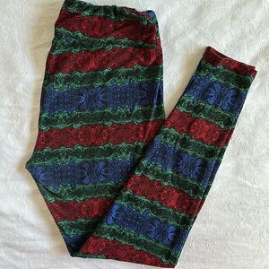 LuLaRoe TC Leggings Plus Size Christmas Red Green Blue